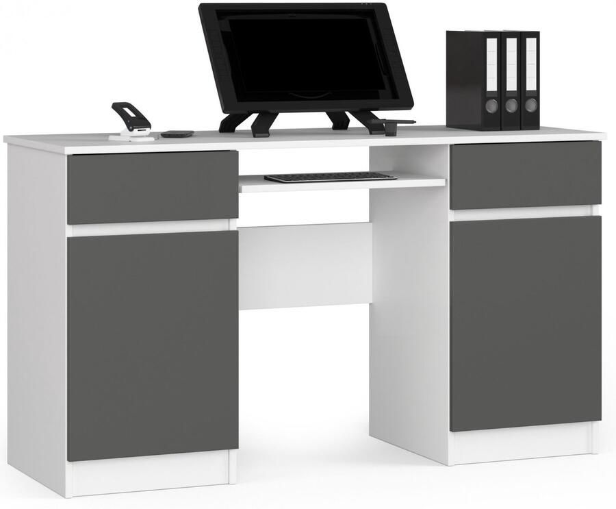 Akord Bureau A5 Computerbureau Computer Tafel Bureautafel Wit Grafietgrijs 135 x 77 x 50 cm