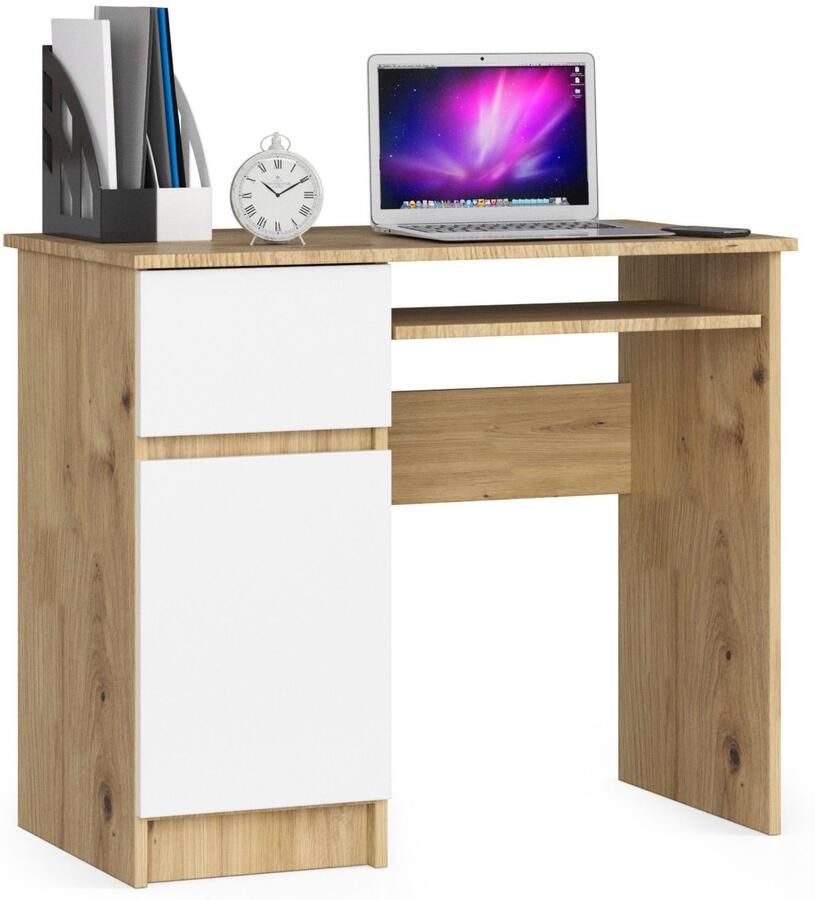 Akord Bureau Rechts PIKSEL Computerbureau Computer Tafel Bureautafel Rechts Artisan Eik Wit 90 x 77 x 50 cm