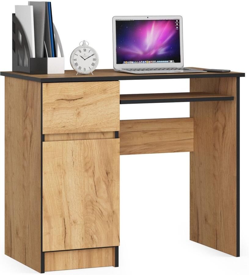 Akord Bureau Rechts PIKSEL Computerbureau Computer Tafel Bureautafel Rechts Craft Eik 90 x 77 x 50 cm