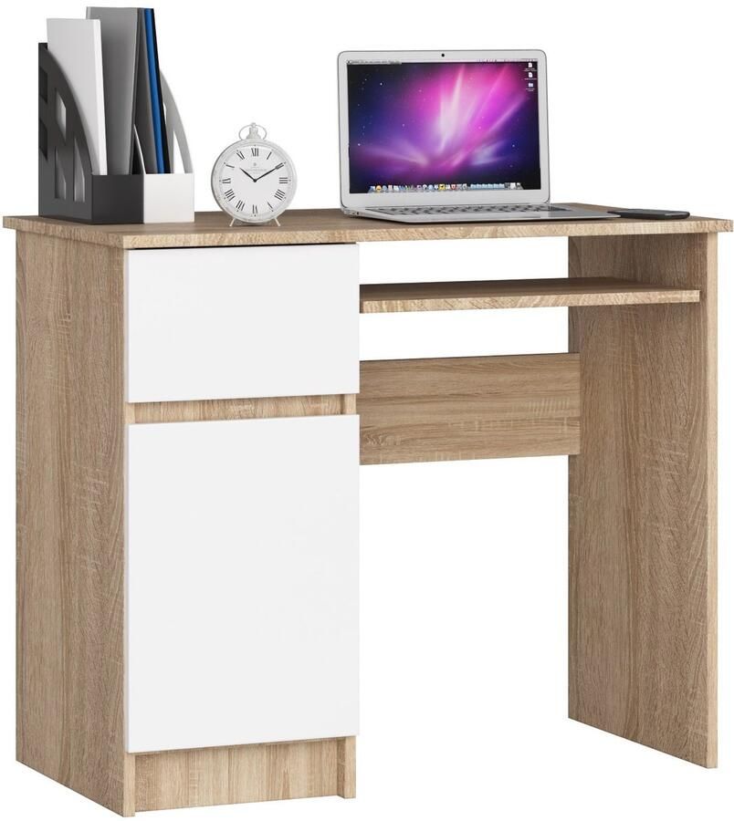 Akord Bureau Rechts PIKSEL Computerbureau Computer Tafel Bureautafel Rechts Sonoma Eik Wit 90 x 77 x 50 cm