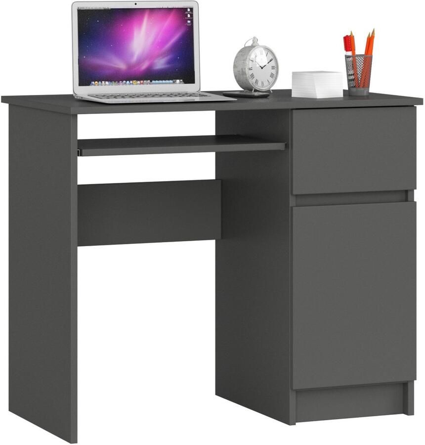 Akord Bureau Rechts PIKSEL Computerbureau Computer Tafel Bureautafel Rechts Grafietgrijs 90 x 77 x 50 cm