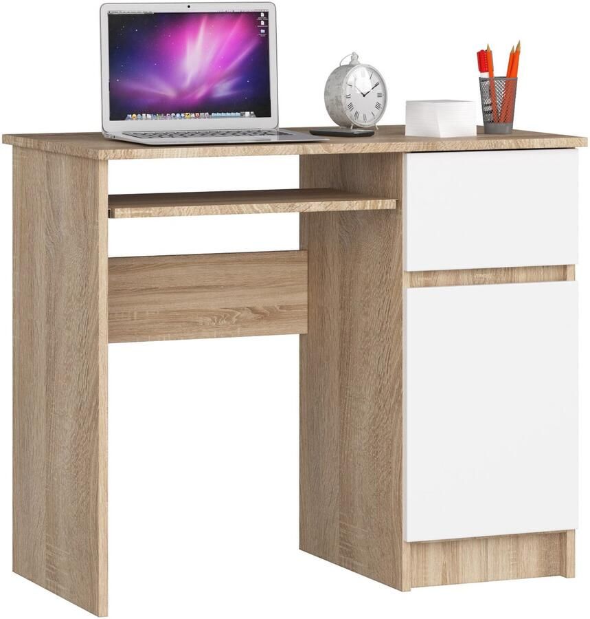 Akord Bureau Rechts PIKSEL Computerbureau Computer Tafel Bureautafel Rechts Sonoma Eik Wit 90 x 77 x 50 cm