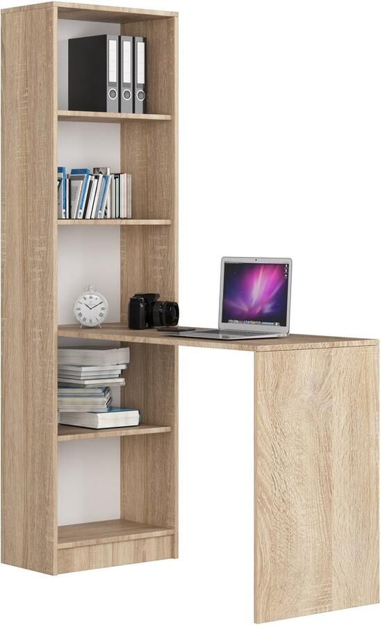 Akord Bureau SMART met Planken Computerbureau Computer Tafel Vrijstaand Bureautafel Sonoma Eik 125 x 180 x 50 cm