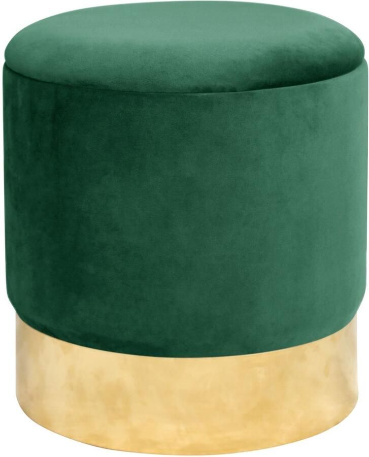 Akord Fluweel Groene Fluwelen Poef met Gouden Basis Verstelbaar & Opbergbaar