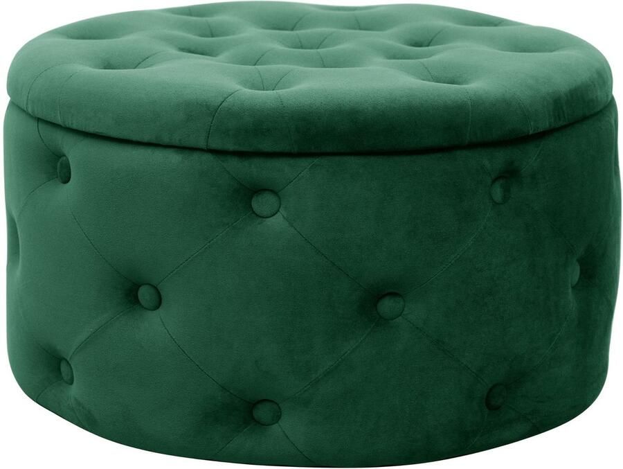 Akord Groene Fluwelen Opbergpoef Alia Ronde Zithoogte 30cm