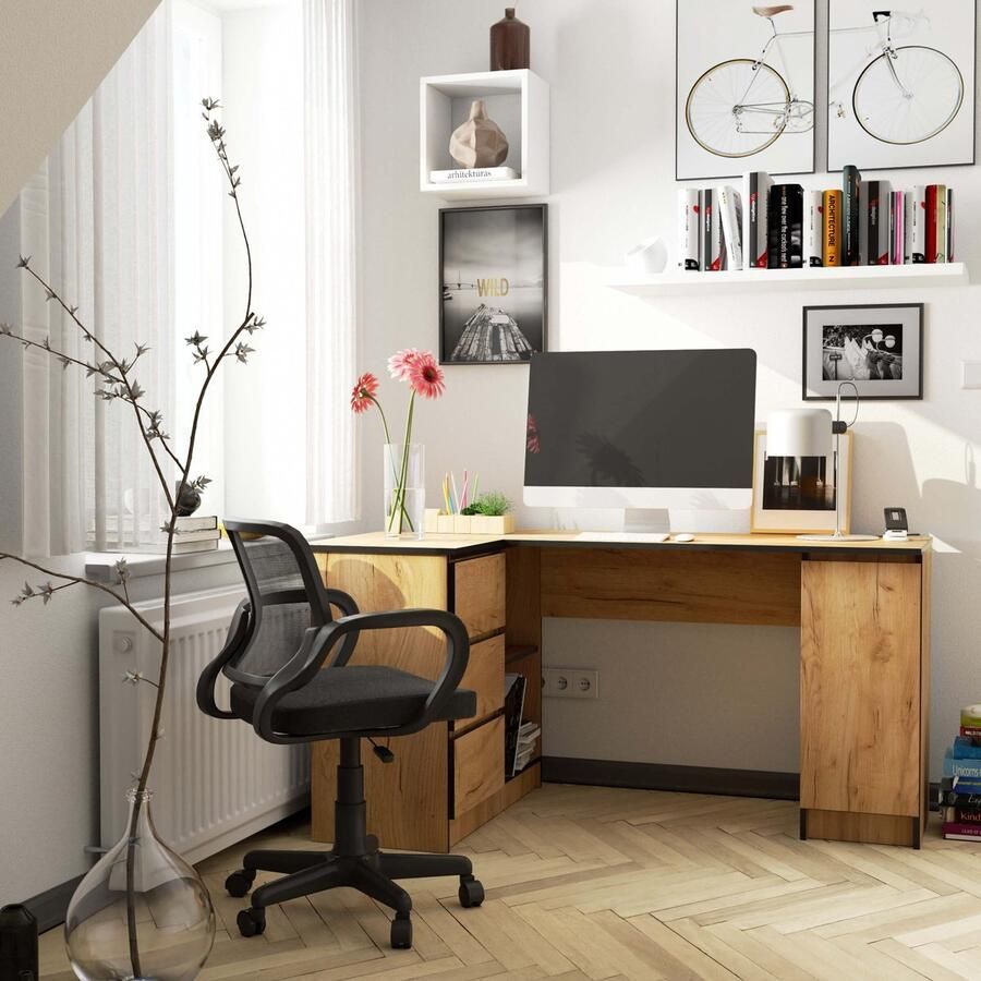 Akord Hoekbureau Links B20 Computerbureau Computer Tafel Bureautafel Rechts Craft Eik 155 x 77 x 85 cm