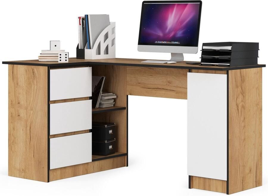 Akord Hoekbureau Links B20 Computerbureau Computer Tafel Bureautafel Rechts Craft Eik Wit 155 x 77 x 85 cm