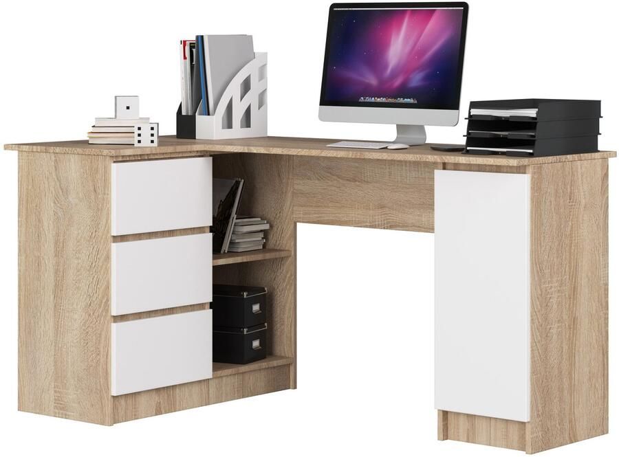 Akord Hoekbureau Links B20 Computerbureau Computer Tafel Bureautafel Links Sonoma Eik Wit 155 x 77 x 85 cm