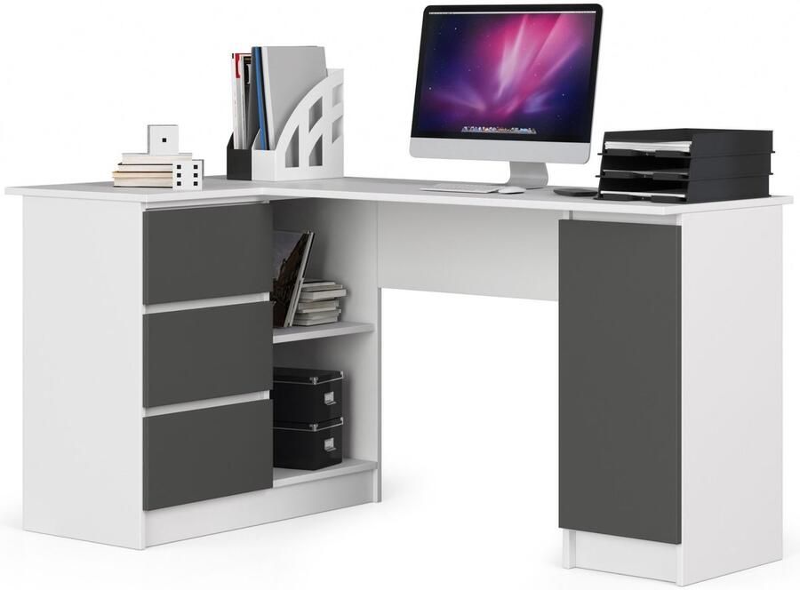 Akord Hoekbureau Links B20 Computerbureau Computer Tafel Bureautafel Rechts Wit Grafietgrijs 155 x 77 x 85 cm