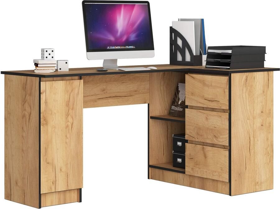 Akord Hoekbureau Rechts B20 Computerbureau Computer Tafel Bureautafel Rechts Craft Eik 155 x 77 x 85 cm
