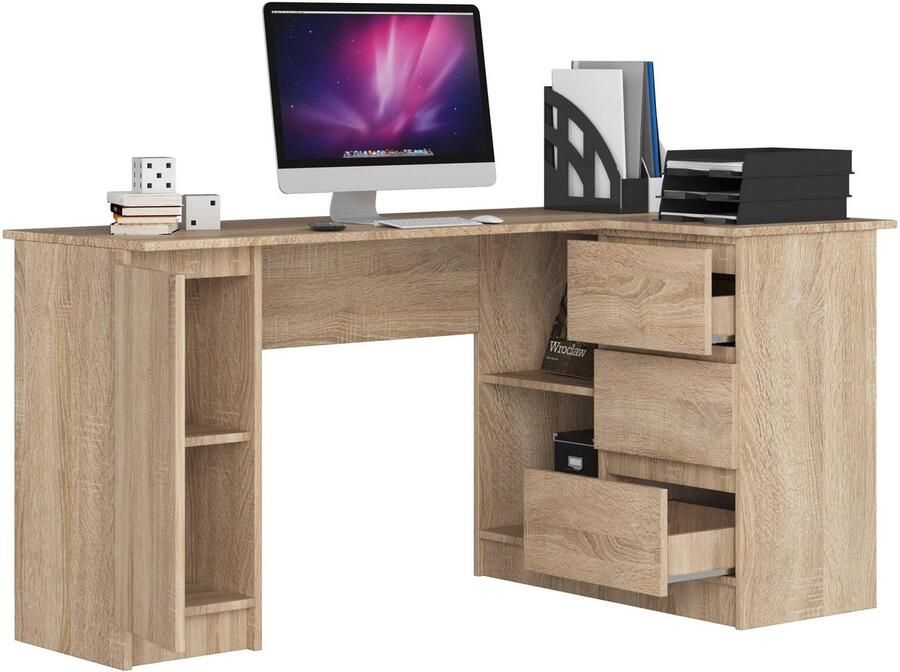 Akord Hoekbureau Rechts B20 Computerbureau Computer Tafel Bureautafel Rechts Sonoma Eik 155 x 77 x 85 cm - Foto 2