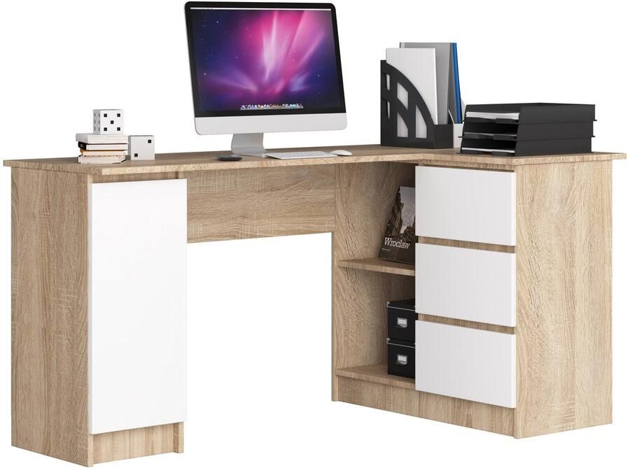 Akord Hoekbureau Rechts B20 Computerbureau Computer Tafel Bureautafel Rechts Sonoma Eik Wit 155 x 77 x 85 cm