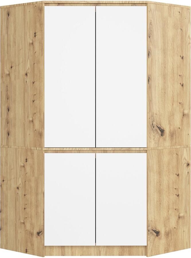 Akord Hoekgarderobe S100 4D Artisan Eik Wit Zelfmontage 180x100x50 cm 4 Deuren 6 Planken Laminaten Platen Mat Afwerking Tijdloos Design voor Slaapkamer of Hal