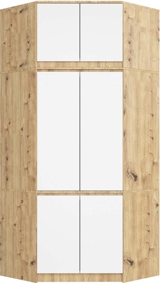 Akord Hoekkast Met Bovenbouw S100 Eiken Artisan Wit 6 Deuren 9 Planken Zelfmontage Laminaat plaat ABS Randafwerking Meubel Systeem S-Arti-Bia