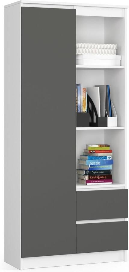 Akord Kantoorkast R11 R80 met 2 Lades en 1 Deur Furniture Factory Wit Grafietgrijs 80 x 180 x 35 cm