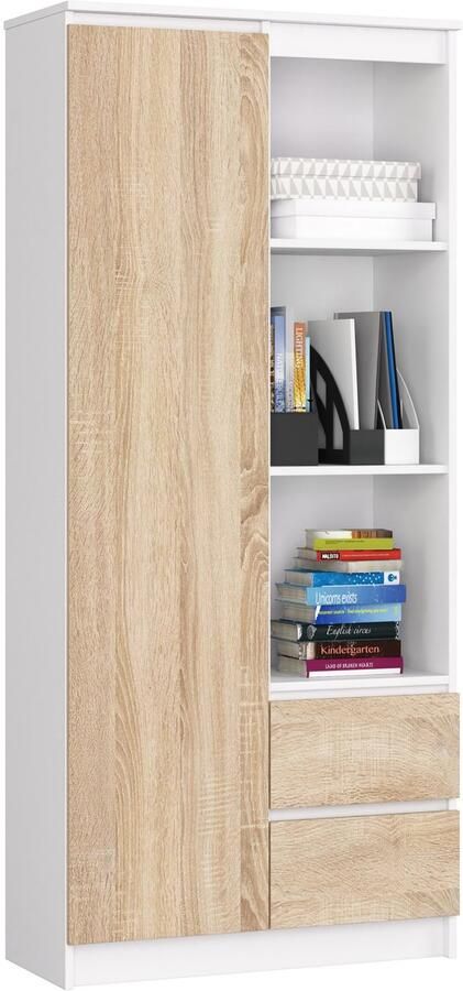 Akord Kantoorkast R11 R80 met 2 Lades en 1 Deur Furniture Factory Wit – Sonoma Eik 80 x 180 x 35 cm