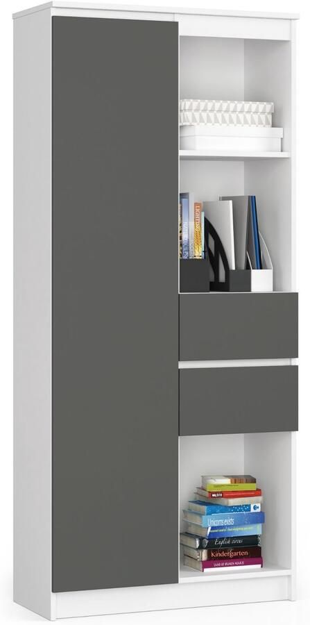 Akord Kantoorkast R15 R80 met 2 Lades en 1 Deur Furniture Factory Wit Grafietgrijs 80 x 180 x 35 cm