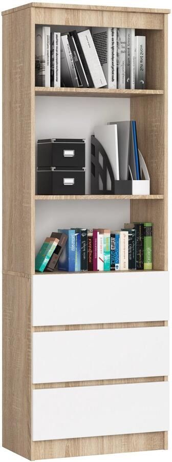 Akord Kantoorkast R60 met 3 Lades Furniture Factory Sonoma Eik Wit 60 x 180 x 35 cm