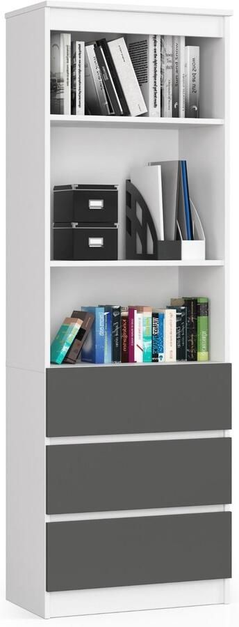 Akord Kantoorkast R60 met 3 Lades Furniture Factory Wit Grafietgrijs 60 x 180 x 35 cm