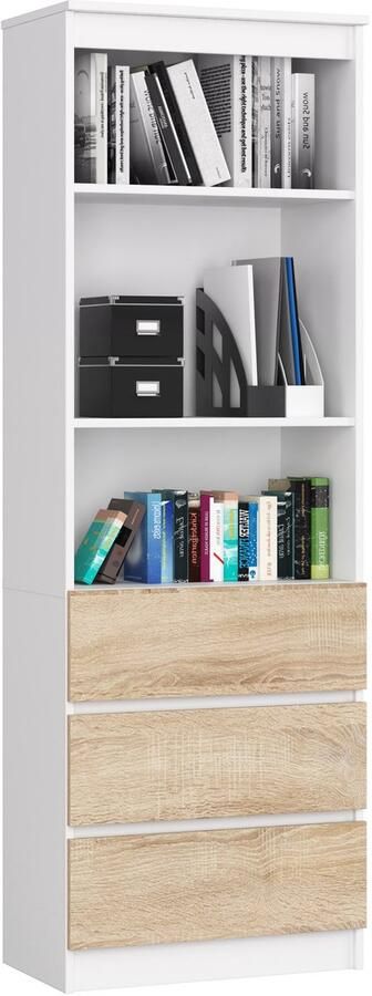 Akord Kantoorkast R60 met 3 Lades Furniture Factory Wit – Sonoma Eik 60 x 180 x 35 cm