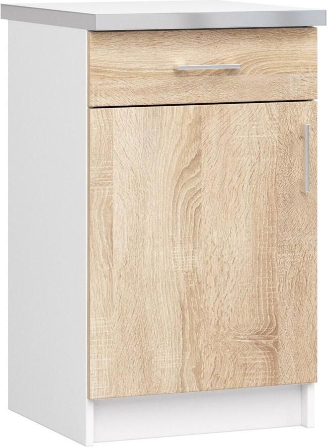 Akord Keukenkast modulaire LIMA S50 met Verkblad Onderkast met 1 Deur en 1 Lade Furniture Factory Wit Sonoma Eik 50 x 82 x 44 5 cm