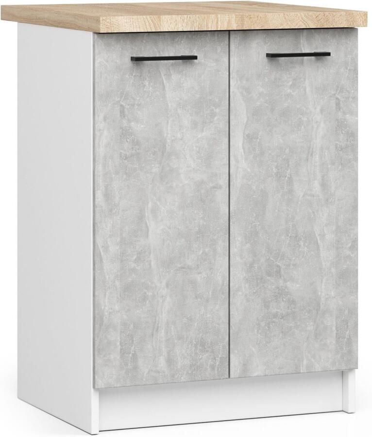 Akord Keukenkast modulaire OLIWIA S60 met Verkblad Onderkast met 2 Deuren Furniture Factory Wit – Beton Grijs 60 x 85 x 46 cm