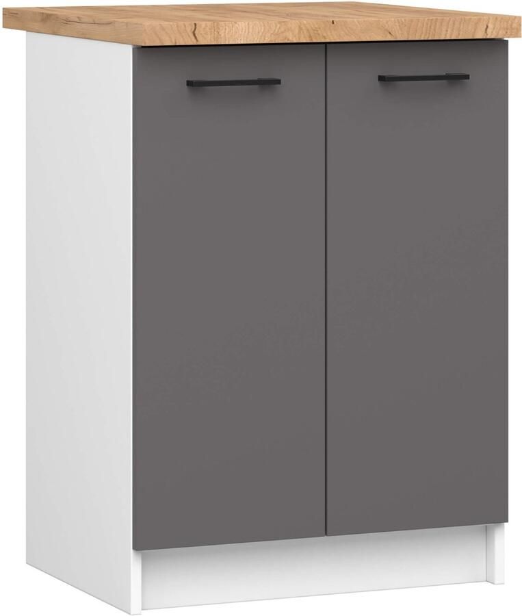 Akord Keukenkast modulaire OLIWIA S60 met Verkblad Onderkast met 2 Deuren Furniture Factory Wit Grafietgrijs 60 x 85 x 46 cm