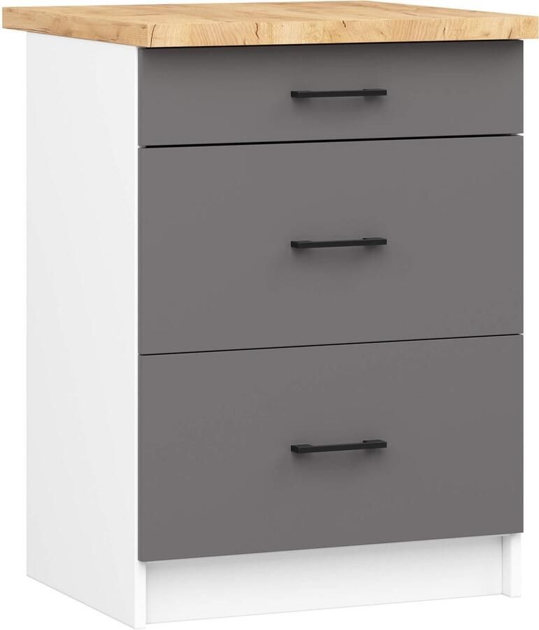 Akord Keukenkast modulaire OLIWIA S60 met Verkblad Onderkast met 3 Lades Furniture Factory Wit Grafietgrijs 60 x 85 x 46 cm