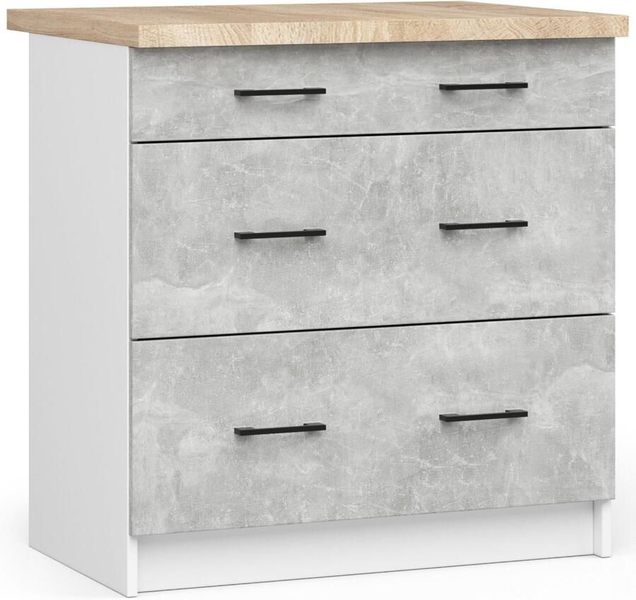 Akord Keukenkast modulaire OLIWIA S80 met Verkblad Onderkast met 3 Lades Furniture Factory Wit – Beton Grijs 80 x 85 x 46 cm
