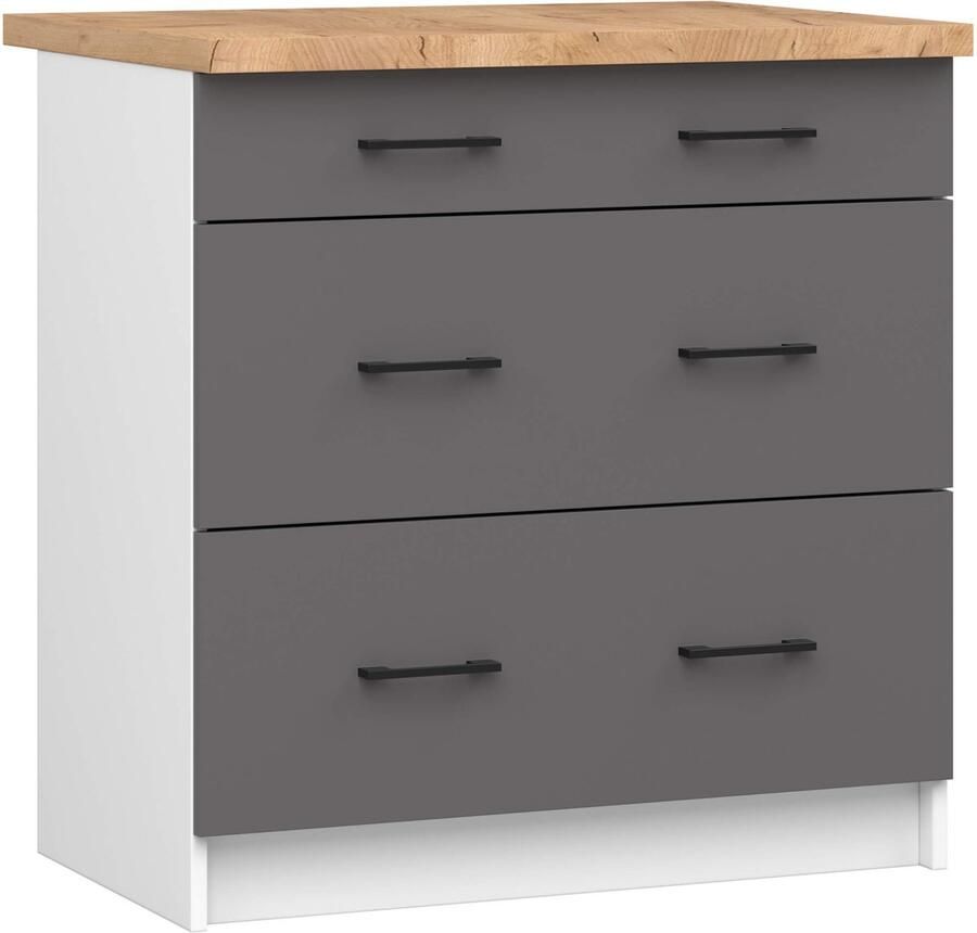Akord Keukenkast modulaire OLIWIA S80 met Verkblad Onderkast met 3 Lades Furniture Factory Wit Grafietgrijs 80 x 85 x 46 cm