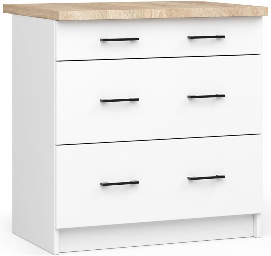 Akord Keukenkast modulaire OLIWIA S80 met Verkblad Onderkast met 3 Lades Furniture Factory Wit 80 x 85 x 46 cm