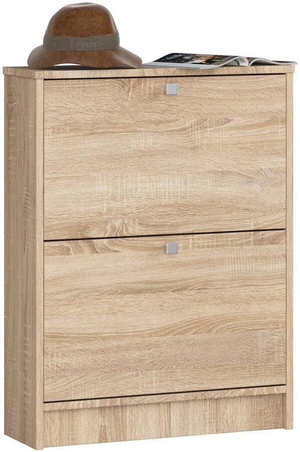 Akord Klassieke Schoenenkast 2 Klapdeuren in Eiken Sonoma 60x80x20cm Zelfmontage Past Voor 6 Paar Schoenen Stevige Laminaten Plankdikte van 16mm Tijdloos Mat Eikenontwerp