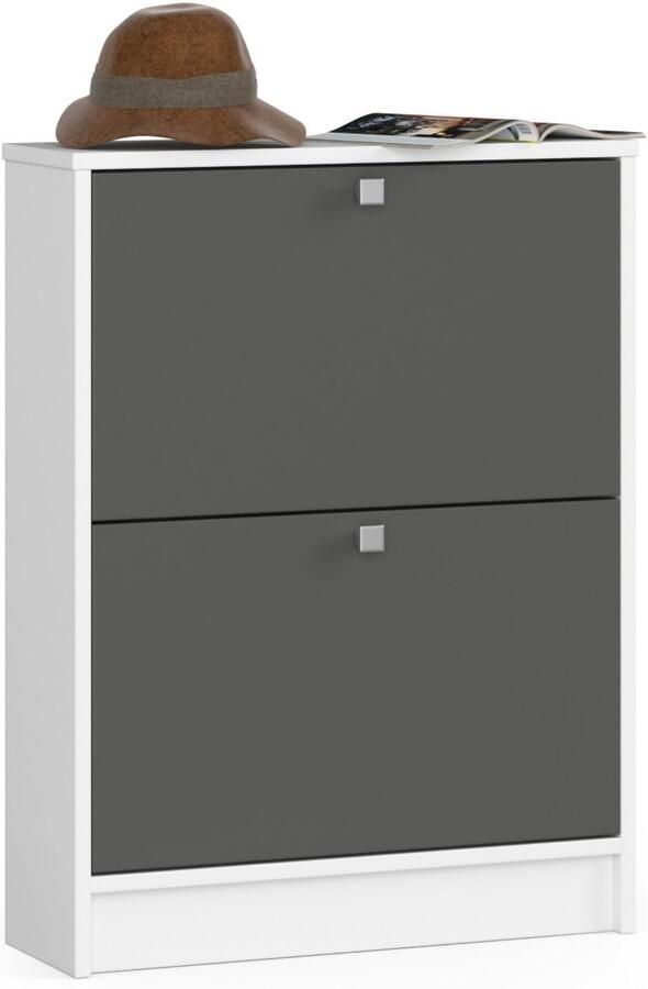 Akord Klassieke Schoenenkast met 2 Kanteldeuren 60 cm Breed Wit en Grafiet Grijs