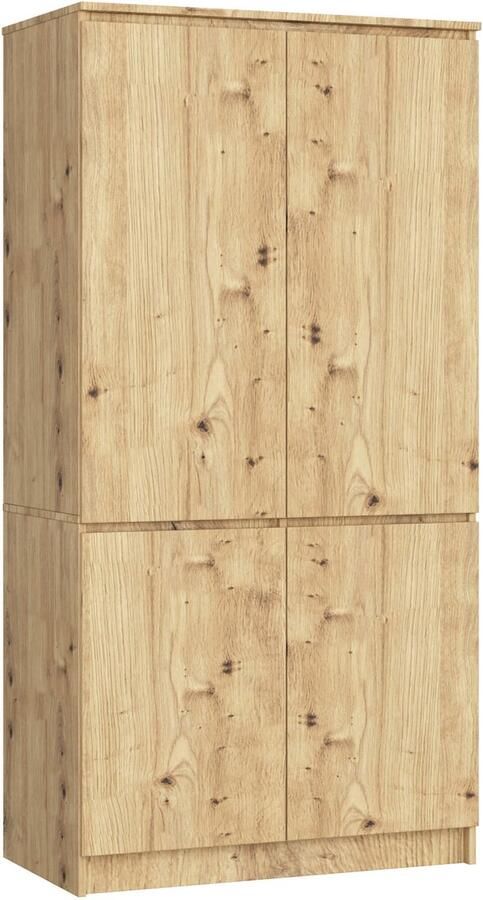 Akord Artisan Eik Garderobekast S90 4D Moderne Stijl Stijlvol Design 90 cm Breed 180 cm Hoog Met 4 Deuren en Mat Afwerking Zelfmontage Benodigd Hoogwaardige Laminaatconstructie