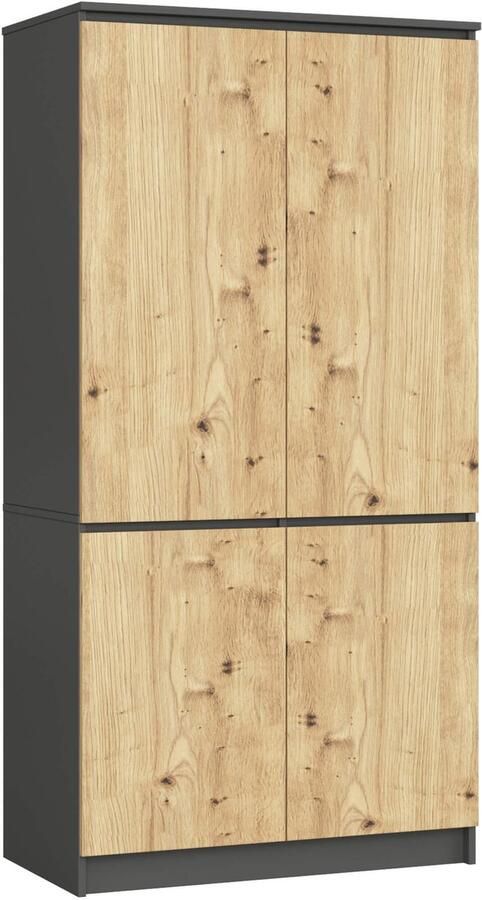 Akord Kledingkast S90 met 4 Deuren Furniture Factory Grafietgrijs Eiken Moderne 180x90x51 cm