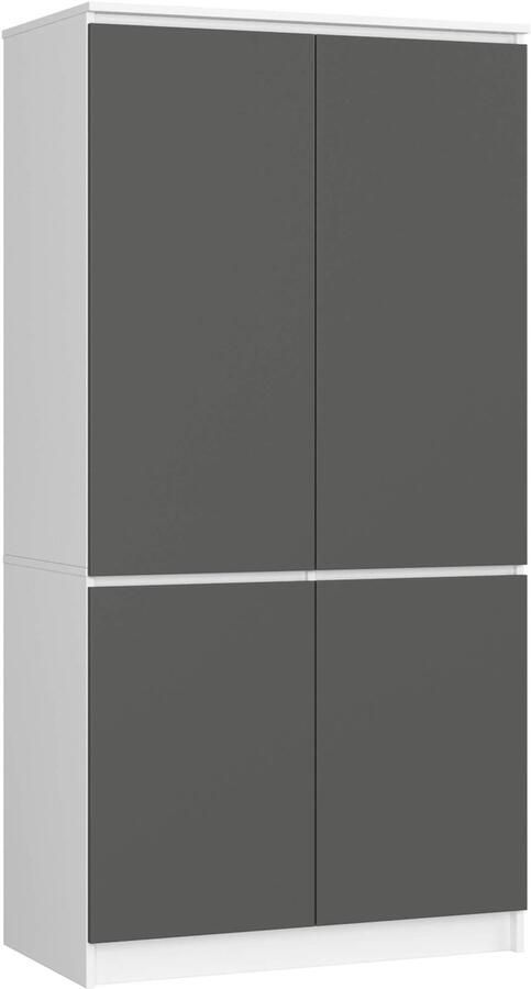 Akord Kledingkast S90 met 4 Deuren Furniture Factory Wit Grafietgrijs Moderne 180x90x51 cm