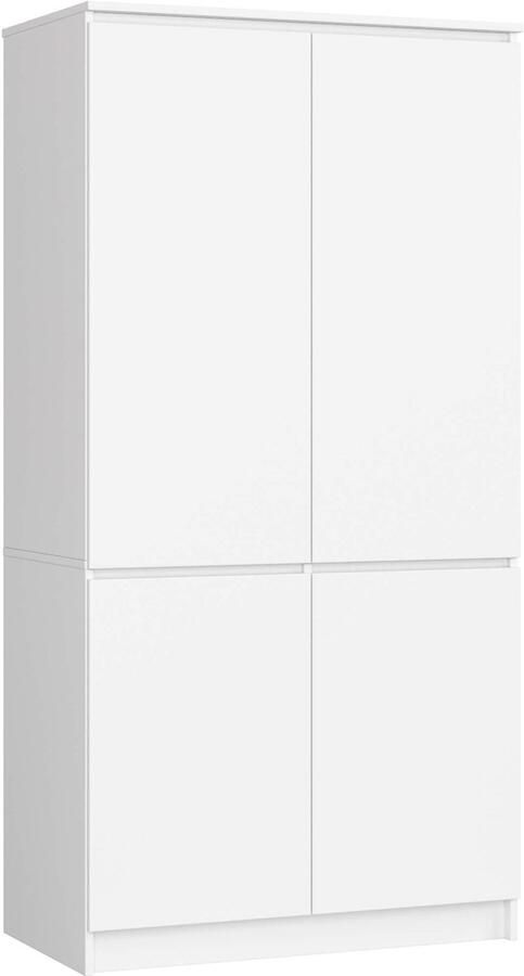 Akord Witte Stijlvolle S90 4-Deurs Staande Kast Moderne Opslagoplossing met ABS Randen Zelfmontage 90x180x51 cm