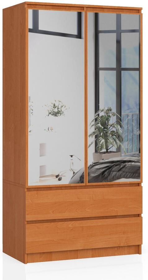 Akord Kledingkast S90 met Spiegel 2 Deuren en 2 Lades Furniture Factory Els 90 x 180 x 51 cm