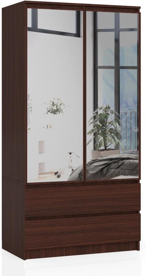 Akord Kledingkast S90 met Spiegel 2 Deuren en 2 Lades Furniture Factory Venge 90 x 180 x 51 cm