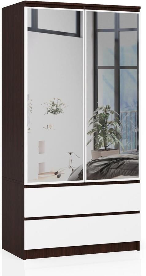 Akord Kledingkast S90 met Spiegel 2 Deuren en 2 Lades Furniture Factory Venge Wit 90 x 180 x 51 cm