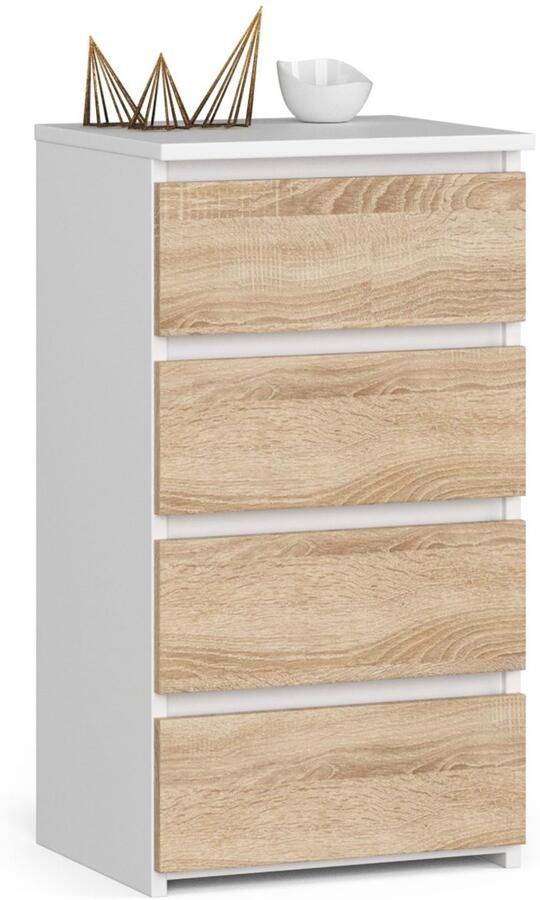 Akord Witte Dubbele Sonoma Eikenhout Kast Met 4 Laden Stijlvolle Vrijstaande Opbergruimte voor Zelfmontage 40x74x35 cm