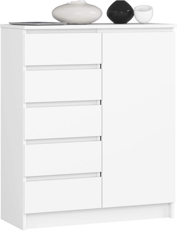 Akord Kommode K80 met 5 Lades en 1 Deur Furniture Factory Wit 80 x 97 x 35 cm
