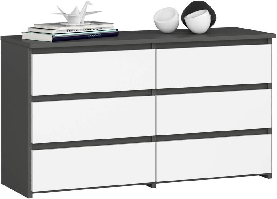Akord Grafietgrijze en Witte Ladekast met 6 Lades Stijlvolle Stijl in 100x57x35 cm Zelfmontage Interieurtype
