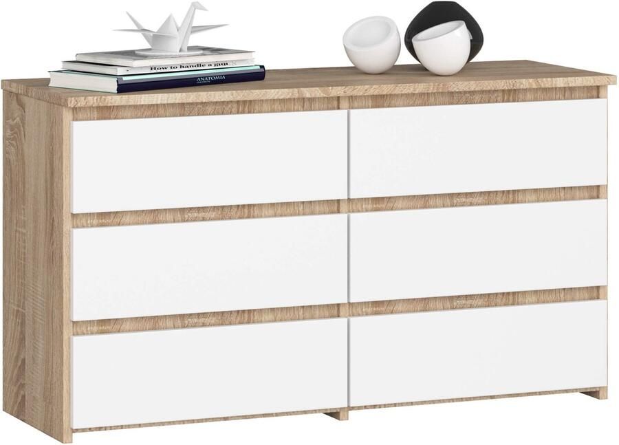 Akord Ladekast CL100 met 6 Lades Furniture Factory Sonoma Eik Wit 100 x 57 x 35 cm