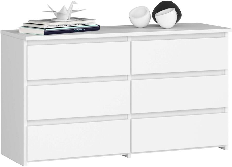 Akord Witte Commode met 6 Laden Staande Opbergkast van Gelamineerd Plaatmateriaal ABS Randen Zelfmontage Meubel 100x57x35 cm Mat Witte Afwerking Kinderbeveiliging Inclusief