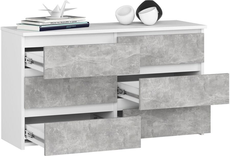 Akord Ladekast CL100 met 6 Lades Furniture Factory Wit – Beton Grijs 100 x 57 x 35 cm
