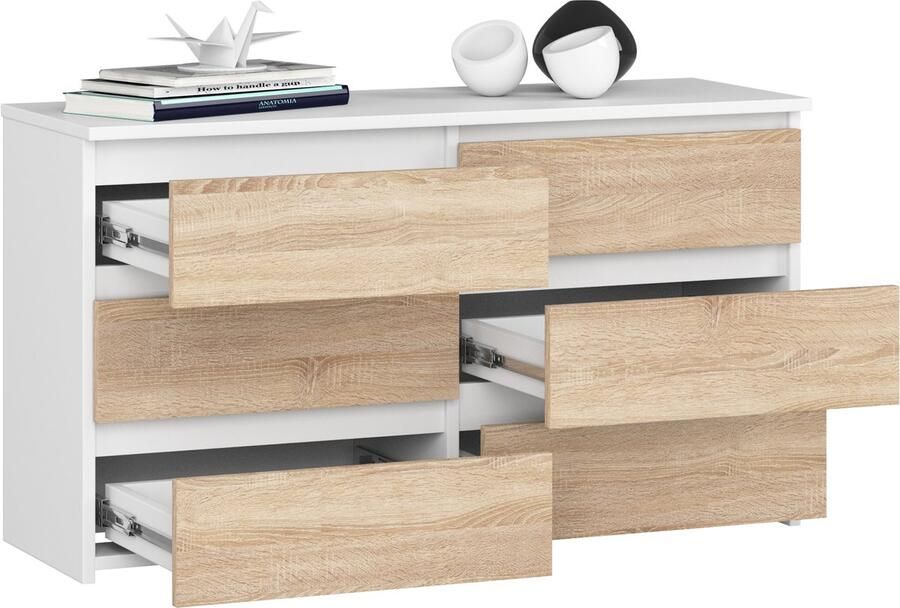 Akord Witrykkast Sonoma Wit 6 Laden 100cm Breed Modern Design in ABS van Gelamineerd Meubilair