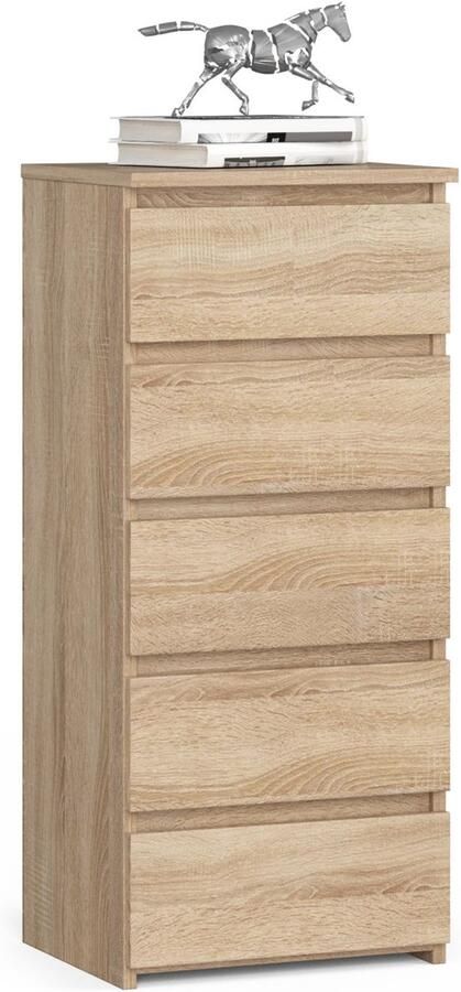 Akord Kommode Sonoma Eikenhout met 5 Lades 92cm Hoogte Stijlvol en Functioneel Design Stabiel Staan Zelfmontage Mat Afgewerkt Duurzaam Laminaat ABS Randen Ladeblokkering Kwaliteit Meubelsysteem