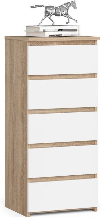 Akord Kommode Sonoma Eiken en Wit met 5 Lades Stijlvol en Functioneel Meubel voor Zelfmontage