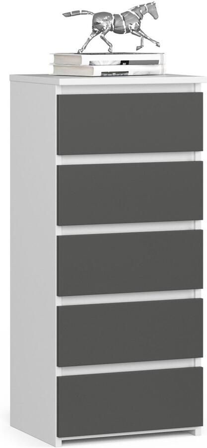 Akord Ladekast CL5 met 5 Lades Furniture Factory Wit Grafietgrijs 40 x 92 x 35 cm
